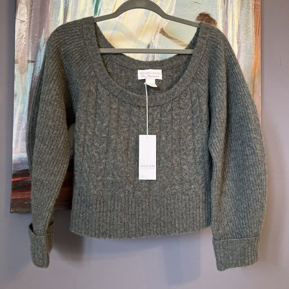 Design History Sweaters - Design History S Gray 100%Cashmere Thick Knit Sweater Cropped Cable Balloon Slve